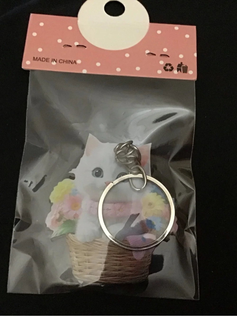 Cute White Kitten Keychain with Pastel Flowers - Pets Cat